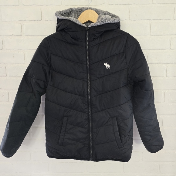 Abercrombie Kids Reversible Faux Fur Lined Cozy Puffer Jacket Size 13/14 - Picture 1 of 8